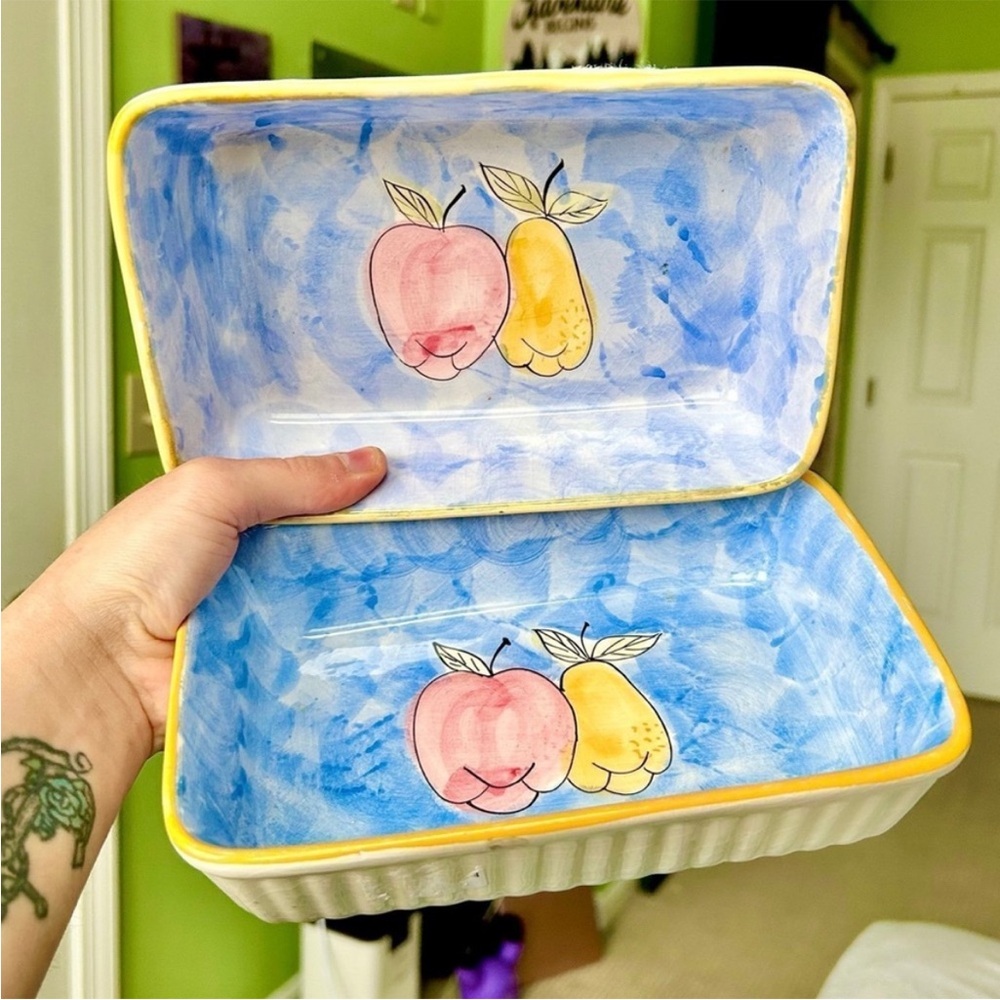 Vintage Farmhouse Fruit Apple Pear Loaf Pan Set of 2 Bakeware Kitchenware - Picture 5 of 12